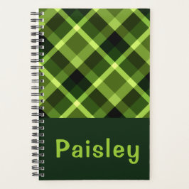 Agenda Elegante Xadrez Verde de Ervilha Monograma Pequeno