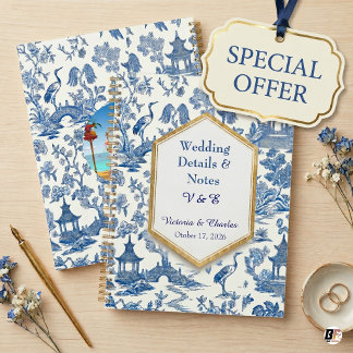 Agenda Elegantes Detalhes de Casamento em Azul e Branco C