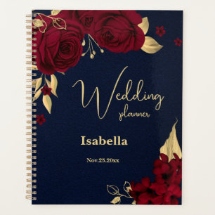 Agenda Elegantes flores burgundy dourado azul marinho cas