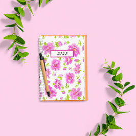 Agenda Elegantes Peônias Aquarela Floral Rosa