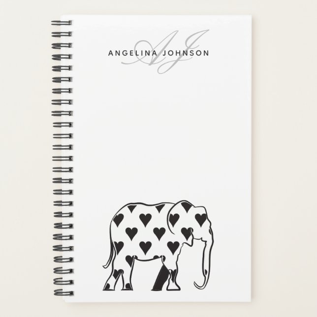 Agenda Elephant Simple Black and White Name (Frente)