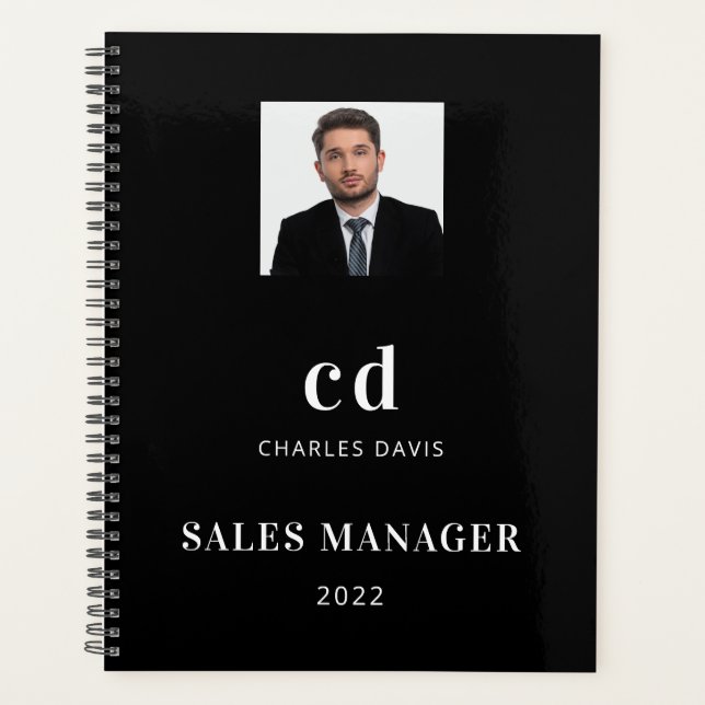 Agenda Empresa de fotos com iniciais de nome branco preto (Frente)