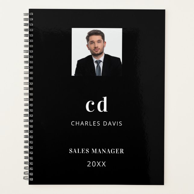 Agenda Empresa de fotos com iniciais de nome branco preto (Frente)