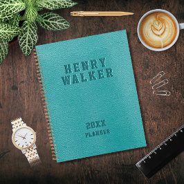 Agenda Empresa Personalizada Emboscada Teal Vegan Leather