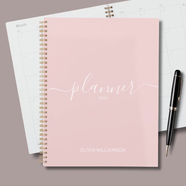Agenda Empresa profissional rosa empoeirada (Pale pink personalized planner.  Customize with your on name and year.)