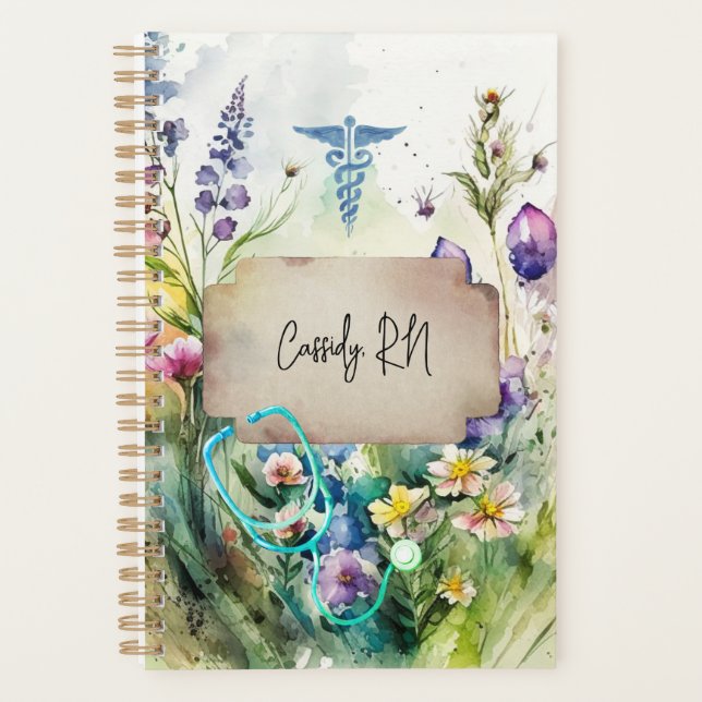 Agenda Enfermeira Boho Watercolor Floral (Frente)