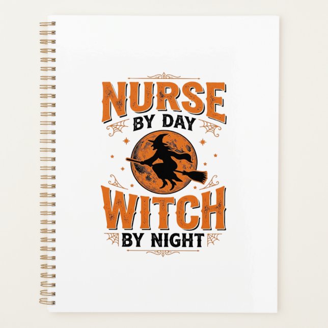 Agenda Enfermeira de Dia Bruxa de Noite Design de Hallowe (Frente)