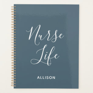Agenda Enfermeira Estudantil Dusty Blue White Script Pers