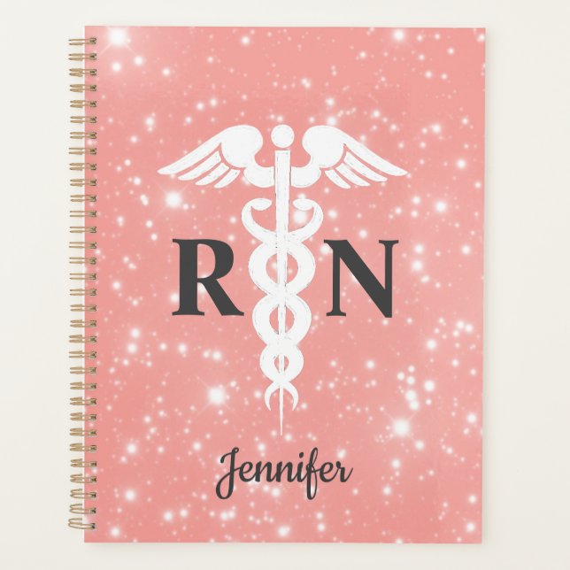 Agenda Enfermeiro RN Caduceus Blush Nome Personalizado Ro (Frente)