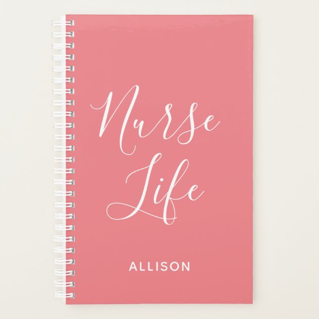 Agenda Enfermeiro, rosa médico e branco personalizado (Frente)