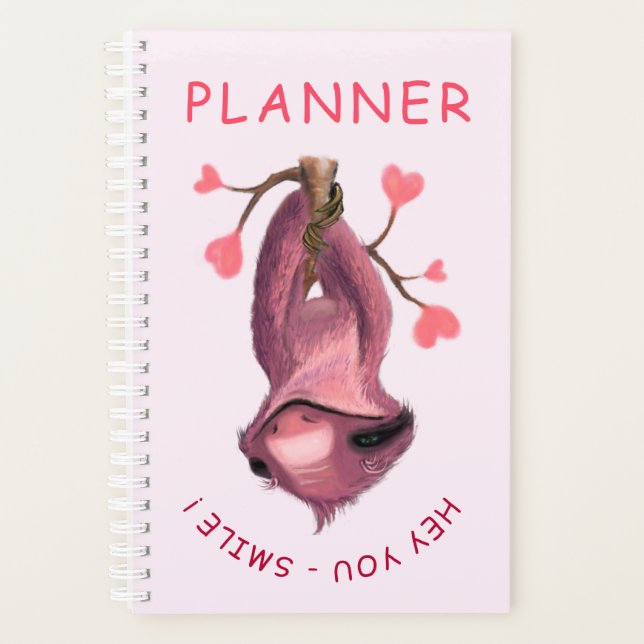 Agenda Engraçado Romântico Sloth Planner Cartoon (Frente)