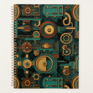 Agenda Engrenagens Steampunk Azul Teal Dourado