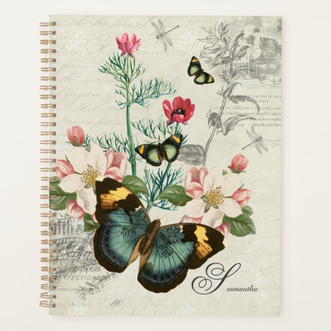 Agenda Ephemera Butterflies Flores Selvagens Vintage Româ (Frente)