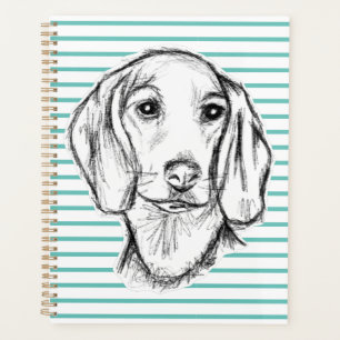 Agenda esboço desenhado à mão de cachorro dachshund preto