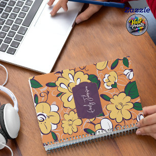 Agenda Esboço Floral Abstrato Cinza Roxo com Texto Person