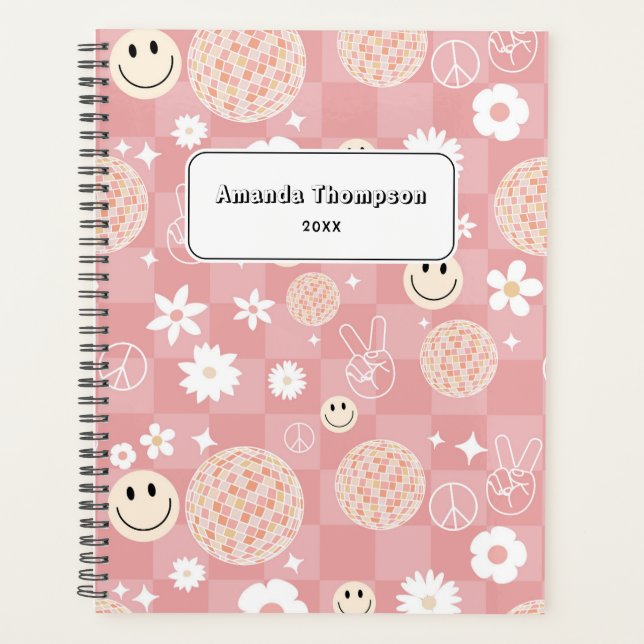 Agenda Escola de Hippie Retro-Rosa-Rosa (Frente)