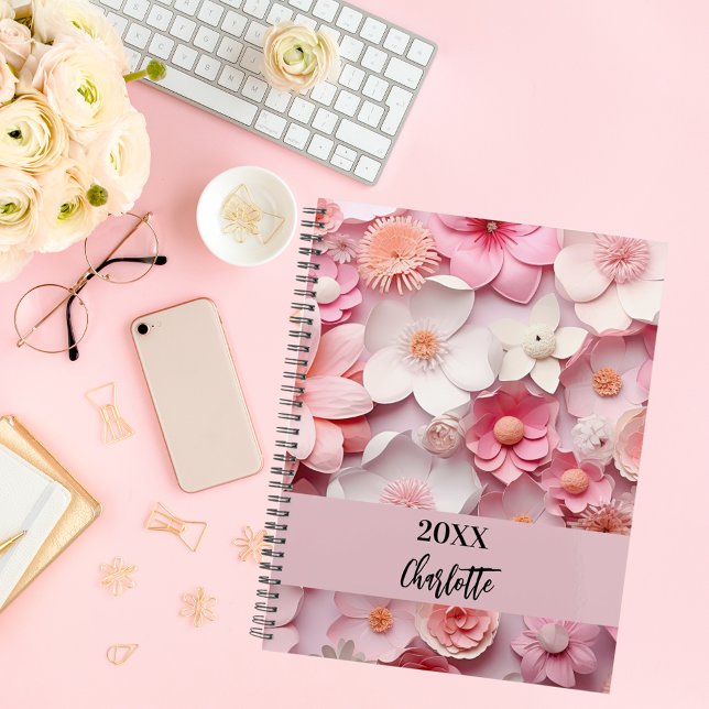 Agenda Escrito com o nome do padrão floral branco rosa 20 (Criador carregado)