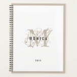 Agenda Escritório da Escola de Monograma de Beige Moderna<br><div class="desc">Um design de monograma moderno,  chic mas rústico,  com uma escritura vintage angustiada e um texto moderno. Os sotaques beges elogiam o monograma criando fusão de aflição rústica e encontra-se moderno e limpo. Presente ideal para aniversário,  Natal ou qualquer outra ocasião especial.</div>