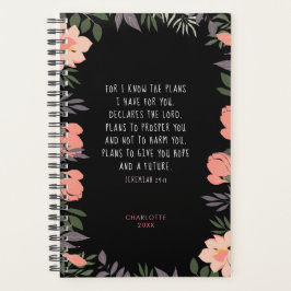 Agenda Escritura Personalizada de Quadro Floral Preto e P
