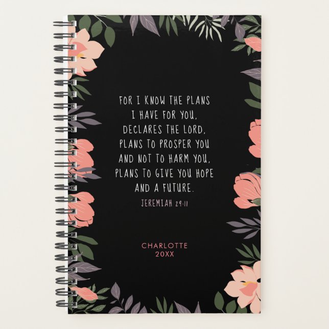 Agenda Escritura Personalizada de Quadro Floral Preto e P (Frente)