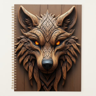 Agenda Escultura de Arte de Lobo de Madeira com Padrões G