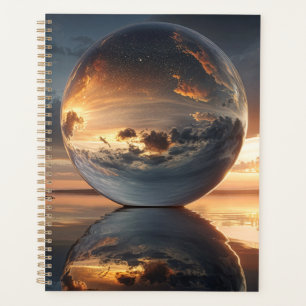 Agenda Esfera Reflexiva Surrealista com Nuvens ao Pôr do