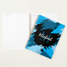 Agenda Espadilhas de pinceladas com nome azul com monogra
