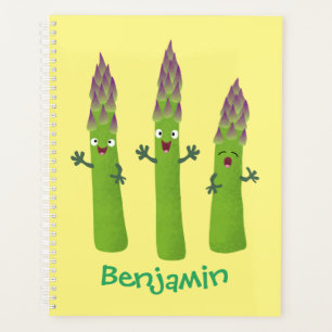 Agenda Espargos lindos cantando cartoon de trio vegetal