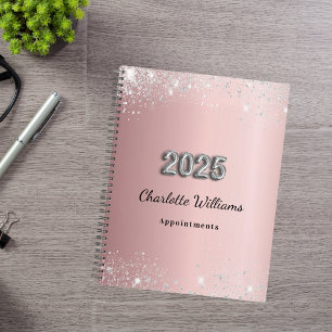 Agenda Espelhos prateados cor-de-rosa pincelados 2025