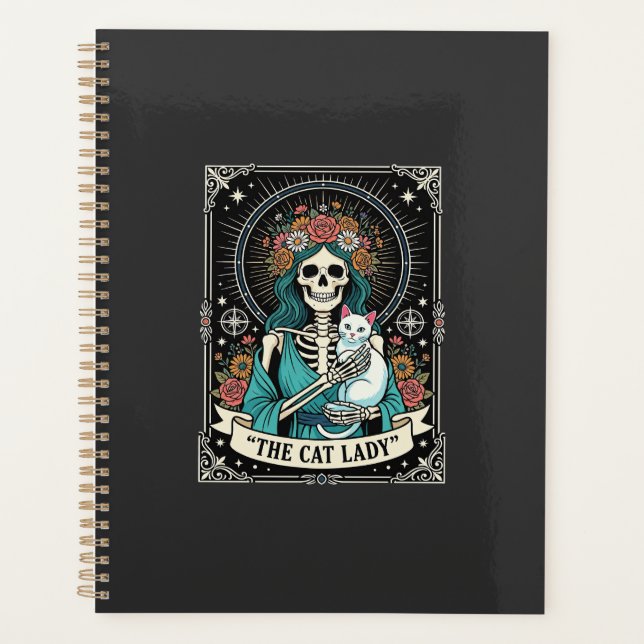 Agenda Esqueleto de Gata Tarot Floral Gótico (Frente)