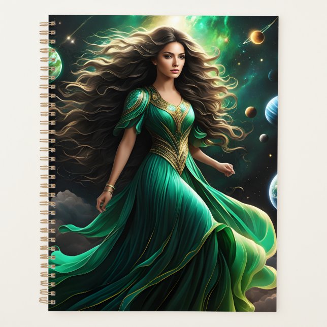 Agenda Esta mulher impressionante tem cabelo escuro e ond (Frente)