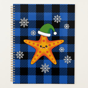 Agenda Estaleiro do Natal Kawaii no padrão azul de búfalo