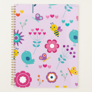 Agenda Estética Retro Y2K Fofa de Pássaros e Abelhas Dive