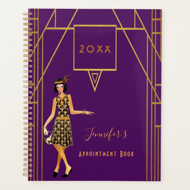 Agenda Estilo Art deco, flapper Girl rople gold 2025 (Frente)