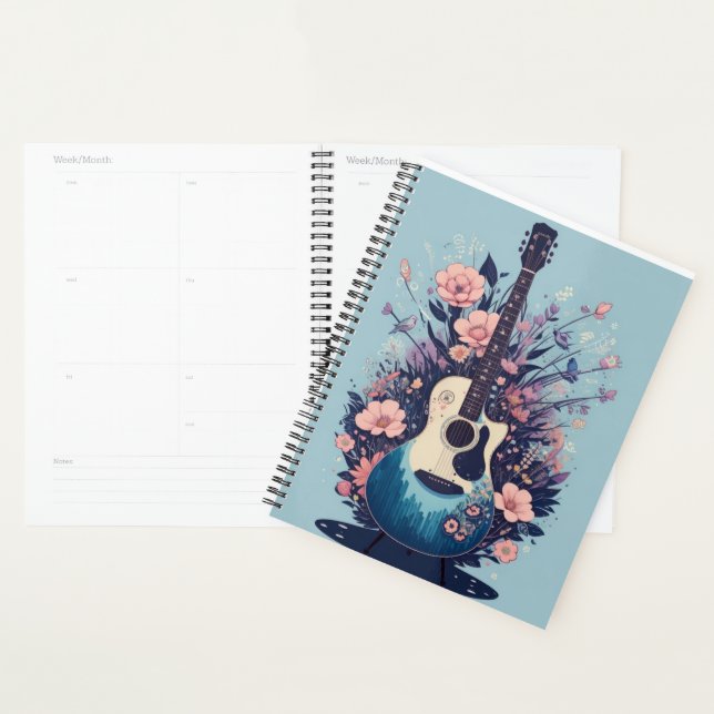 Agenda Estilo com Violão e Padrão Floral (Exibição)