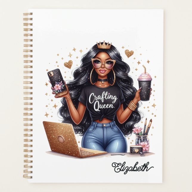 Agenda Estilo de Marca de Rainha Afro-Americana da Criaçã (Frente)
