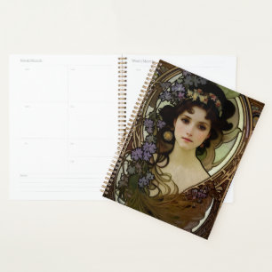 Agenda Estilo Elegante Mucha Retrato de uma Bela Mulher