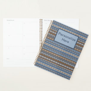 Agenda Estilo Sudoeste Azul Marrom Geométrico Personaliza