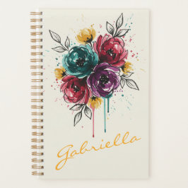 Agenda Estiloso Floral Vibrante Personalizado em Aquarela