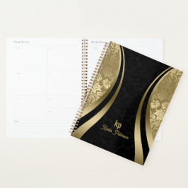 Agenda Estirpe Dinâmica Elegante Preto E Dourado Damasco