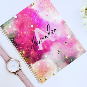 Agenda Estrelas bonito Nuvens Rosa E Script Chic Rico