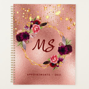 Agenda Estrelas da burlagem floral de ouro rosa monograma