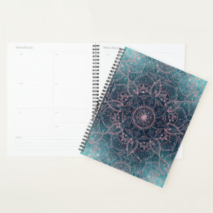 Agenda Estrelas da Nebulosa Azul de Mandala - Rosa Dourad