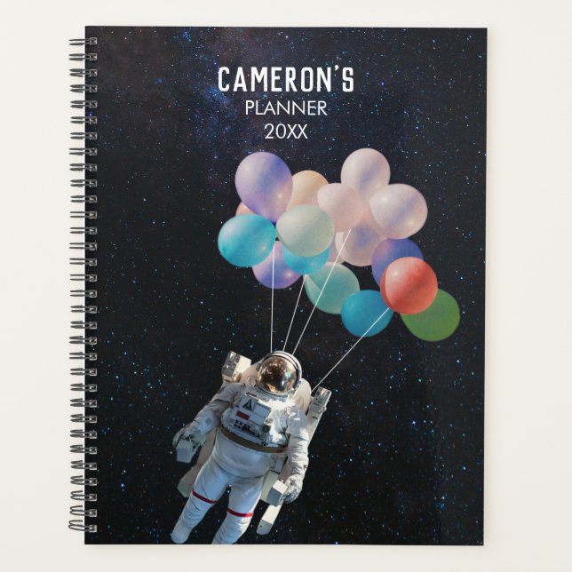 Agenda Estrelas de Astronauta de Nome Personalizado e Bal (Frente)