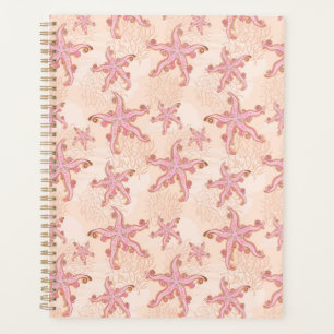 Agenda Estrelas-do-mar e Coral Padrão Pastel Rosa