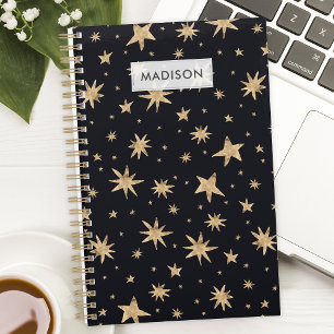 Agenda Estrelas Douradas Céu Negro Estrelado da Moda