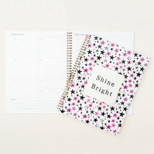 Agenda Estrelas Pink Silver Black Brilham