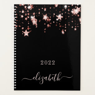 Agenda Estrelas rosa douradas pretas com o nome do monogr