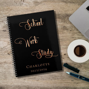 Agenda Estudo de trabalho na escola de ouro de rosa preto