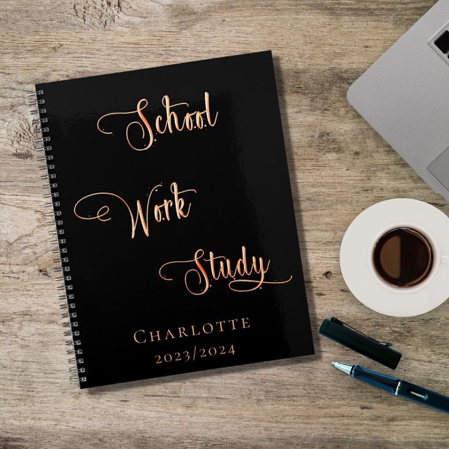 Agenda Estudo de trabalho na escola de ouro de rosa preto (Criador carregado)